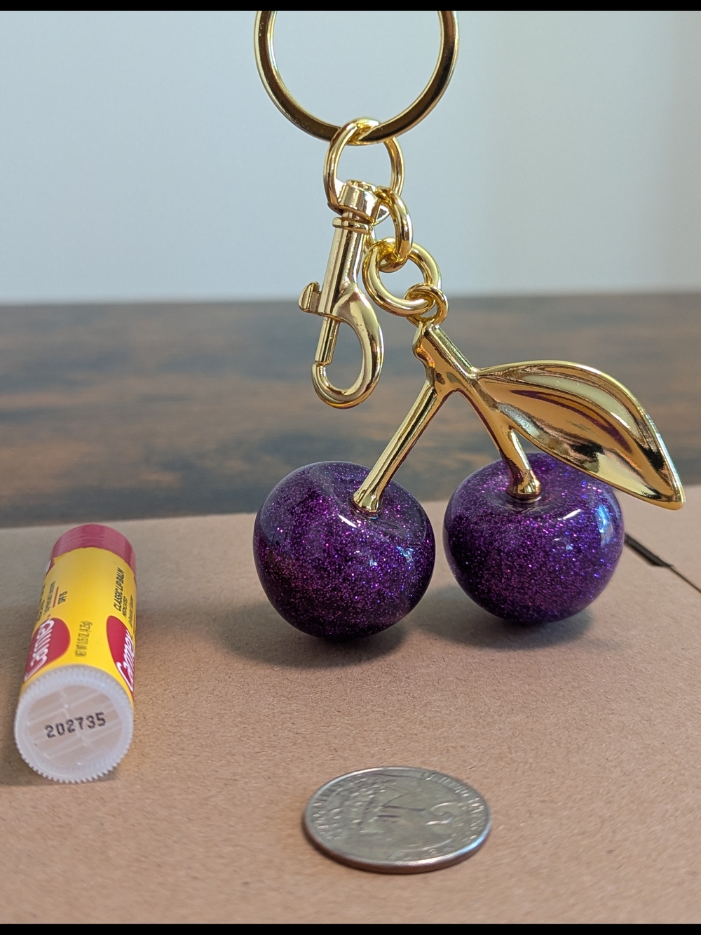 Deep Purple Glitter Cherry Bag Charm NWOT - Picture 2 of 6